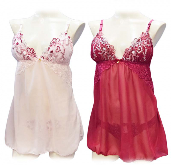 80494 　脇高ラインハート刺繍キャミソール＆ショーツ