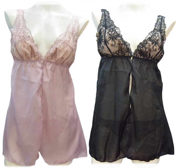 80649　脇高シックフラワー刺繍キャミソール&ショーツ